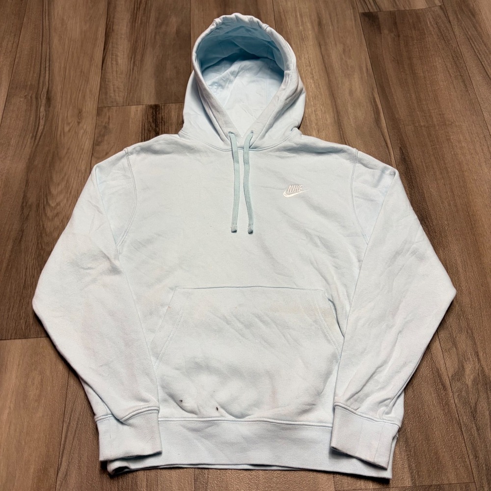Nike Sportswear Club Fleece Hoodie Light Blue Embroidered Logo Small BV2654-440